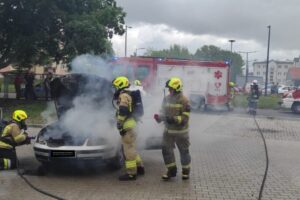 Strażacy gaszą komorę silnika