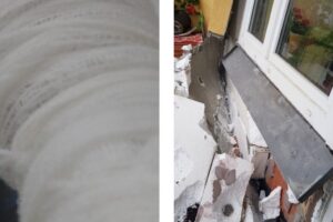 Opatrunek i zniszczenia na balkonie po wybuchu gazu
